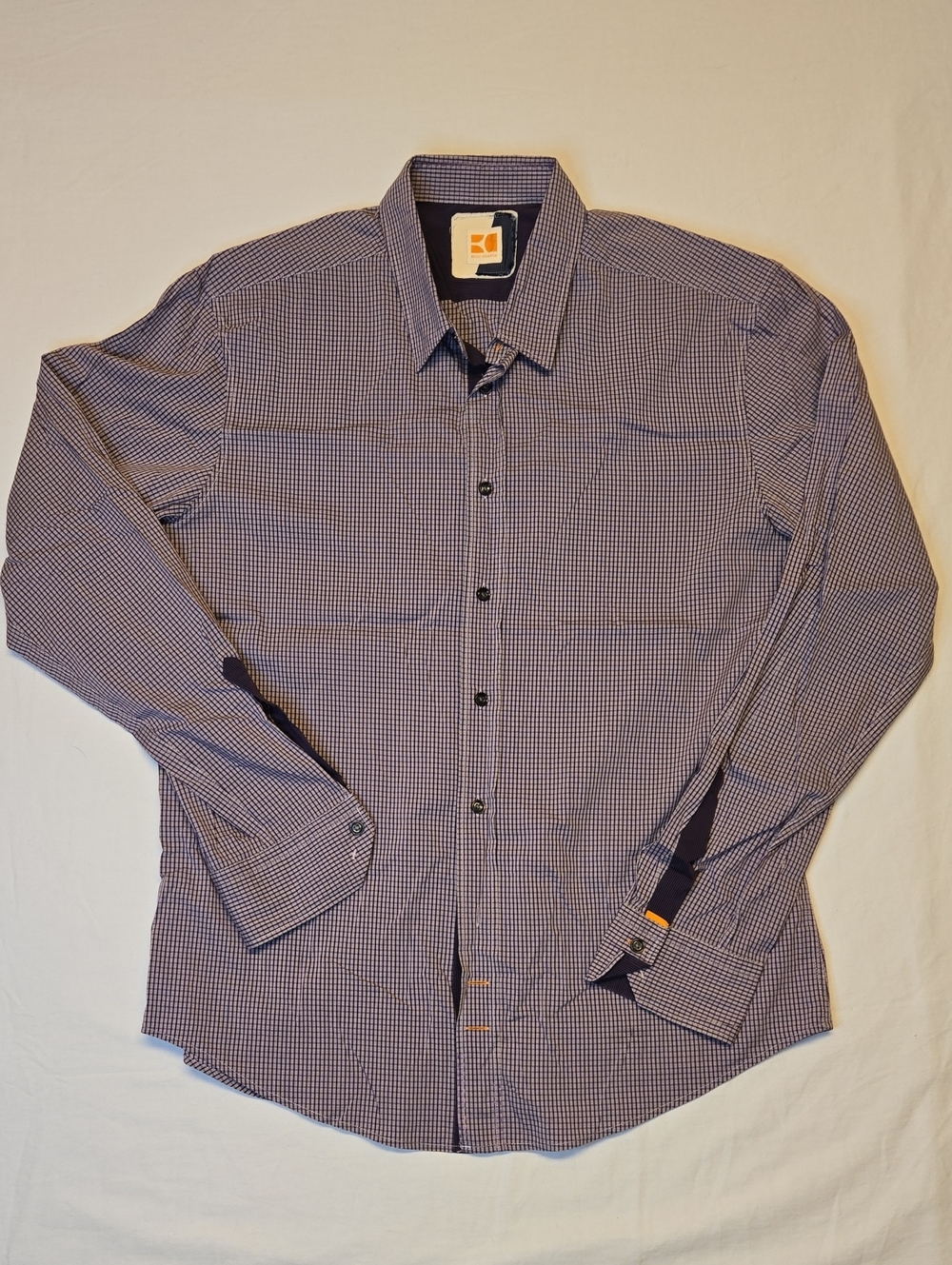 Hugo Boss Purple and White Micro-Check Button-Down Casual Dress Shirt Vintage